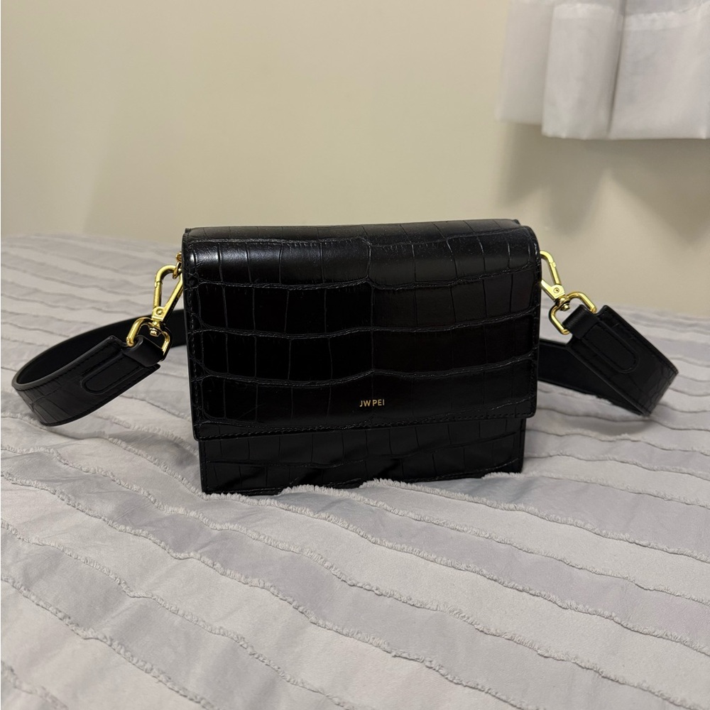 JW PEI Black Croc Shoulder/Crossbody Bag